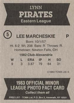1983 TCMA Lynn Pirates #5 Lee Marcheskie Back