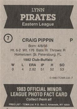 1983 TCMA Lynn Pirates #7 Craig Pippin Back