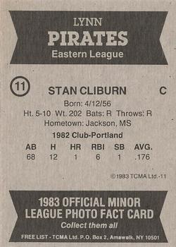 1983 TCMA Lynn Pirates #11 Stan Cliburn Back