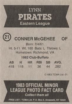 1983 TCMA Lynn Pirates #21 Connor McGehee Back