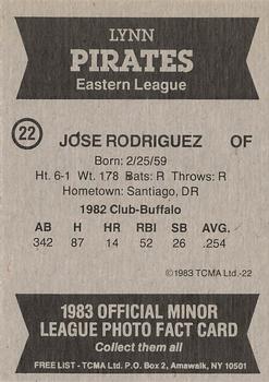 1983 TCMA Lynn Pirates #22 Jose Rodriguez Back