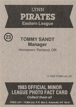 1983 TCMA Lynn Pirates #23 Tommy Sandt Back