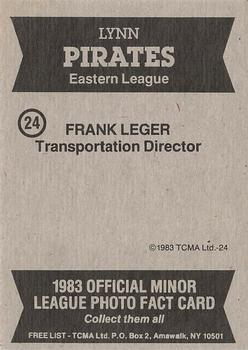 1983 TCMA Lynn Pirates #24 Frank Leger Back