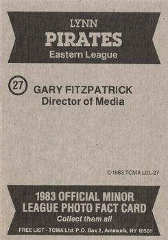 1983 TCMA Lynn Pirates #27 Gary Fitzpatrick Back