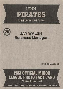 1983 TCMA Lynn Pirates #28 Jay Walsh Back