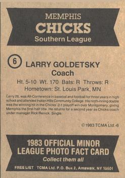 1983 TCMA Memphis Chicks #6 Larry Goldetsky Back