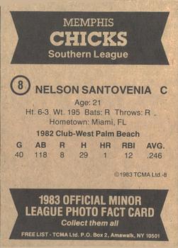 1983 TCMA Memphis Chicks #8 Nelson Santovenia Back