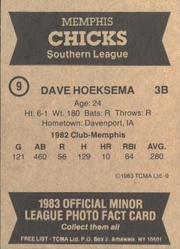 1983 TCMA Memphis Chicks #9 Dave Hoeksema Back