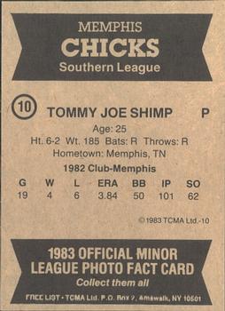 1983 TCMA Memphis Chicks #10 Tommy Joe Shimp Back