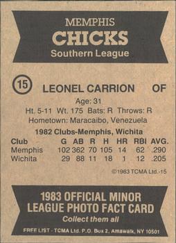 1983 TCMA Memphis Chicks #15 Leonel Carrion Back