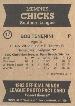 1983 TCMA Memphis Chicks #17 Bob Tenenini Back