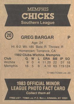 1983 TCMA Memphis Chicks #20 Greg Bargar Back