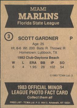 1983 TCMA Miami Marlins #3 Scott Gardner Back