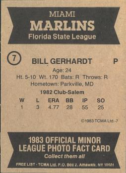 1983 TCMA Miami Marlins #7 Bill Gerhardt Back