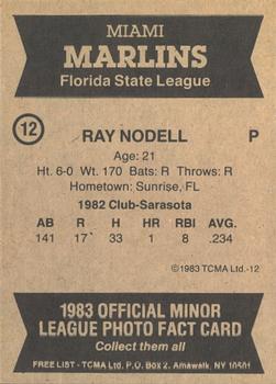 1983 TCMA Miami Marlins #12 Ray Nodell Back