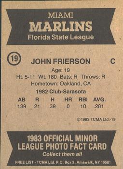 1983 TCMA Miami Marlins #19 John Frierson Back