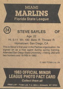 1983 TCMA Miami Marlins #24 Steve Sayles Back