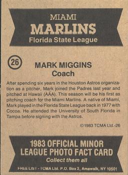 1983 TCMA Miami Marlins #26 Mark Miggins Back