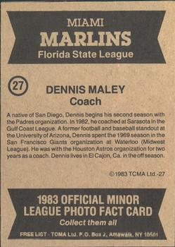 1983 TCMA Miami Marlins #27 Dennis Maley Back