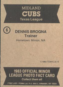 1983 TCMA Midland Cubs #6 Dennis Brogna Back