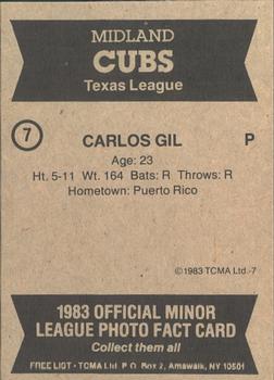 1983 TCMA Midland Cubs #7 Carlos Gil Back