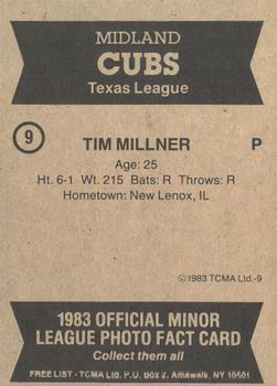 1983 TCMA Midland Cubs #9 Tim Millner Back