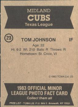 1983 TCMA Midland Cubs #23 Tom Johnson Back