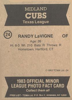1983 TCMA Midland Cubs #24 Randy LaVigne Back