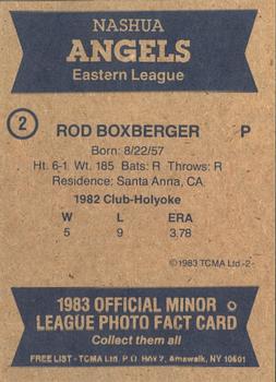 1983 TCMA Nashua Angels #2 Rod Boxberger Back