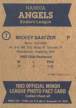 1983 TCMA Nashua Angels #7 Mickey Saatzer Back