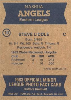 1983 TCMA Nashua Angels #10 Steve Liddle Back