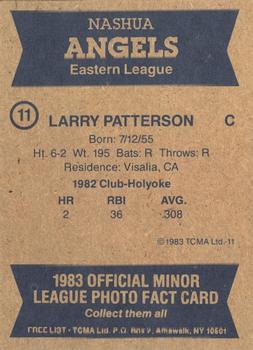 1983 TCMA Nashua Angels #11 Larry Patterson Back