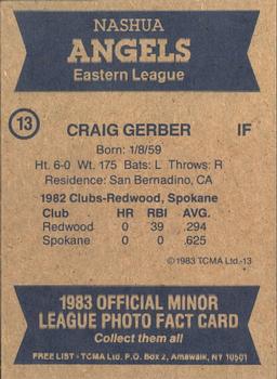 1983 TCMA Nashua Angels #13 Craig Gerber Back