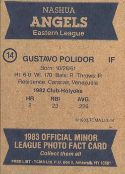 1983 TCMA Nashua Angels #14 Gustavo Polidor Back