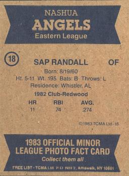 1983 TCMA Nashua Angels #18 Sap Randall Back