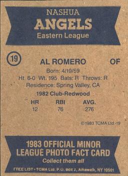 1983 TCMA Nashua Angels #19 Al Romero Back