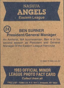 1983 TCMA Nashua Angels #24 Ben Surner Back
