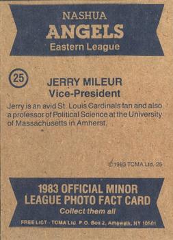 1983 TCMA Nashua Angels #25 Jerry Mileur Back