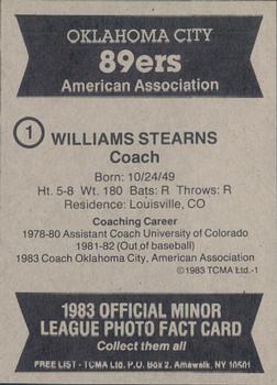1983 TCMA Oklahoma City 89ers #1 Bill Stearns Back