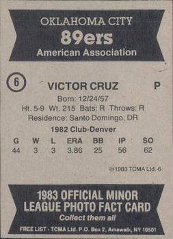 1983 TCMA Oklahoma City 89ers #6 Victor Cruz Back
