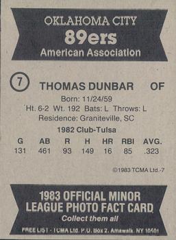 1983 TCMA Oklahoma City 89ers #7 Tommy Dunbar Back