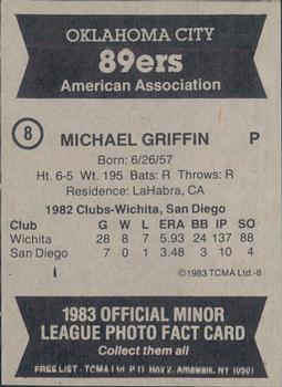 1983 TCMA Oklahoma City 89ers #8 Mike Griffin Back