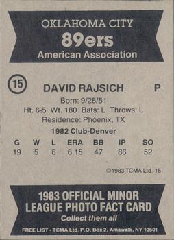 1983 TCMA Oklahoma City 89ers #15 David Rajsich Back