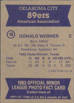 1983 TCMA Oklahoma City 89ers #18 Don Werner Back