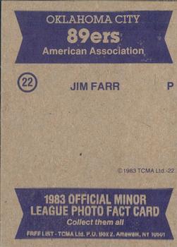 1983 TCMA Oklahoma City 89ers #22 Jim Farr Back