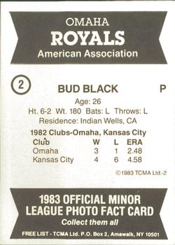 1983 TCMA Omaha Royals #2 Bud Black Back