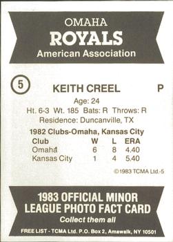 1983 TCMA Omaha Royals #5 Keith Creel Back