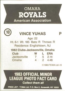 1983 TCMA Omaha Royals #10 Vince Yuhas Back
