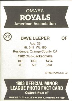1983 TCMA Omaha Royals #22 Dave Leeper Back