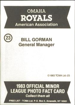 1983 TCMA Omaha Royals #23 Bill Gorman Back
